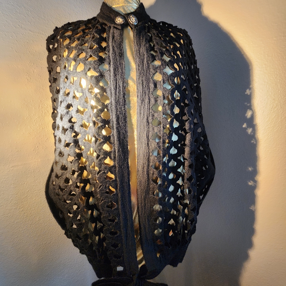 Black CHANEL Crochet Cape with Button Details